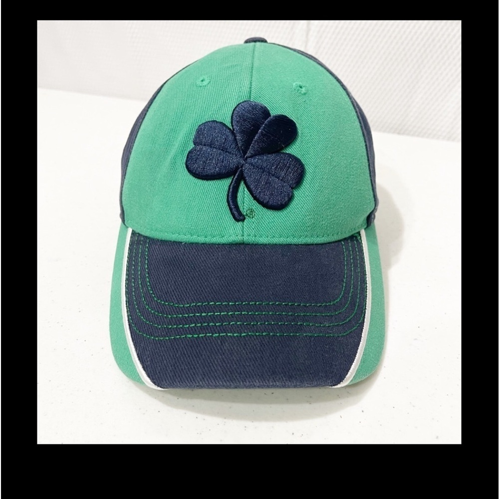 Notre Dame large clover logo baseball cap Adult size. Navy and green.
